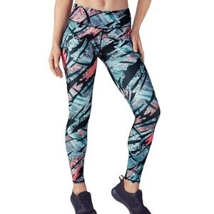 Fabletics Salar Abstract Print High Waisted Yoga Leggings Pink Teal Womens XXS